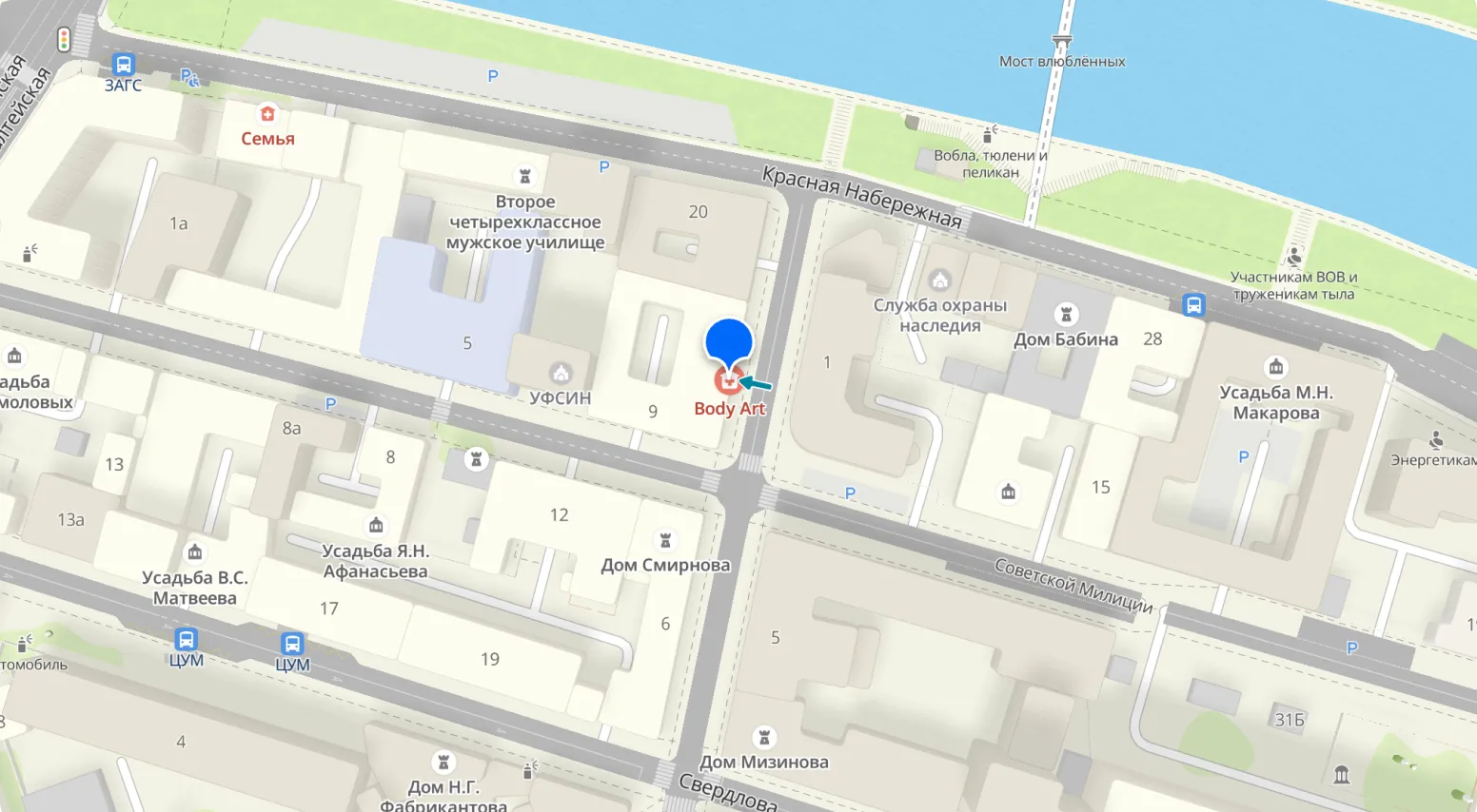 Карта расположения студии массажа Body Art Studio в Астрахани, ул. Кирова 6